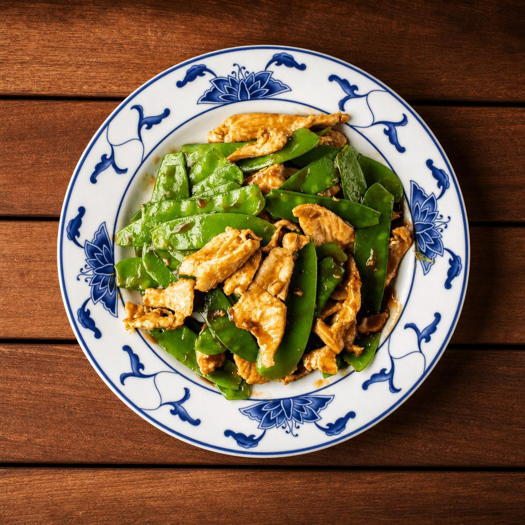 70. Chicken with snow peas.