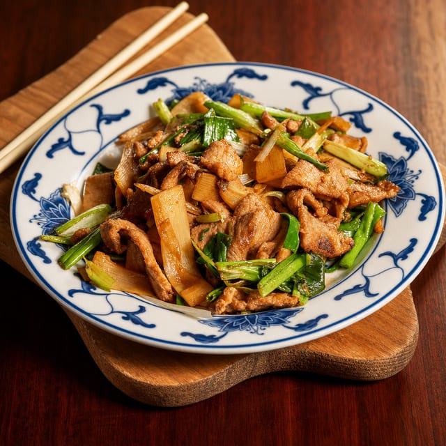49. Sliced pork with scallions.