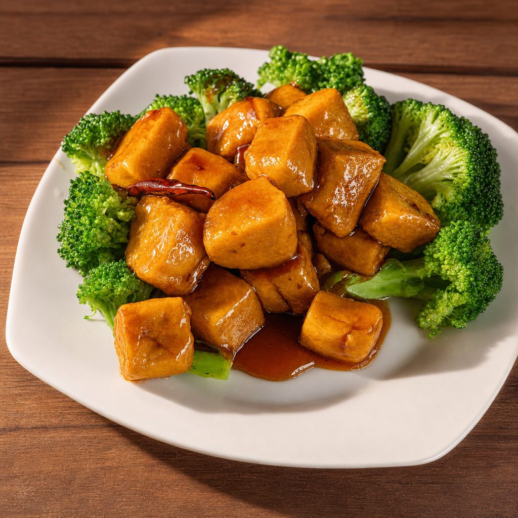 91. General tsou's tofu with broccoli.