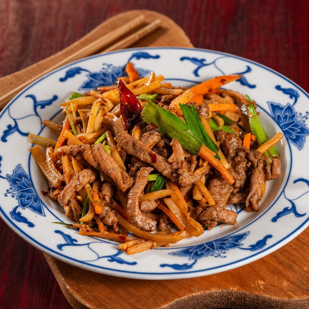 42. Shredded beef with spicy sauce.