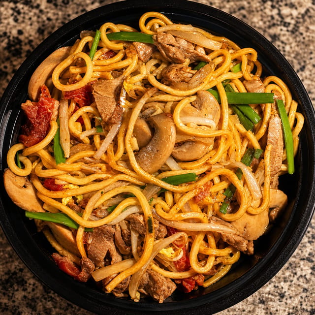 98. Roast pork lo mein.
