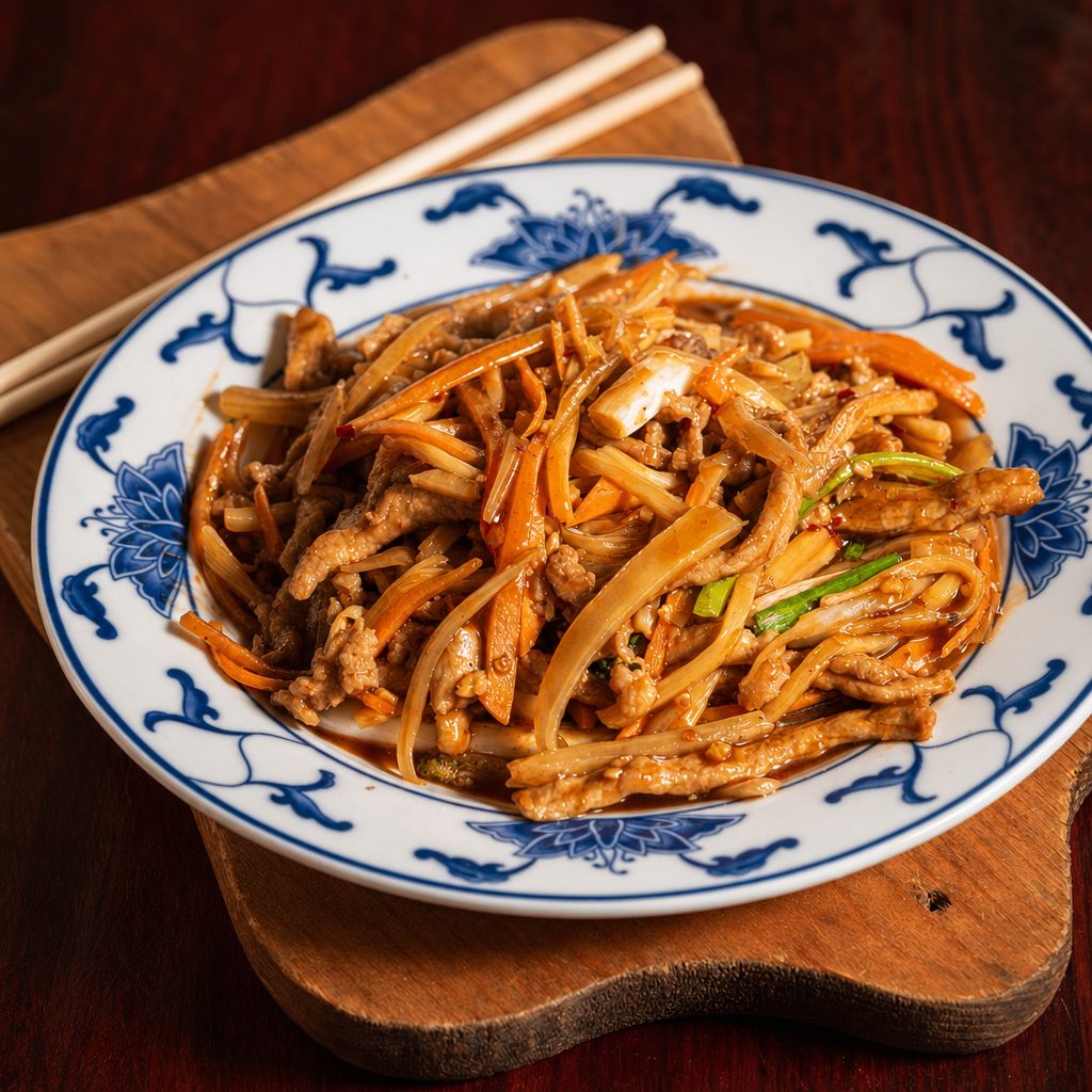 47. Shredded pork with garlic sauce.