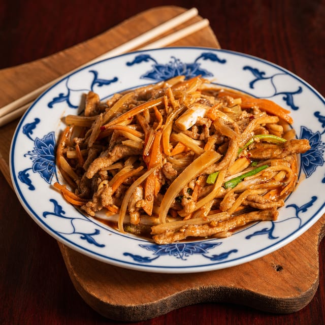 47. Shredded pork with garlic sauce.
