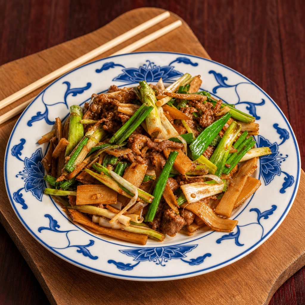 37. Sliced beef with scallions.