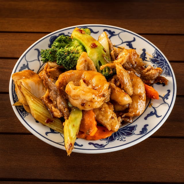 S-33. Triple delight in garlic sauce.