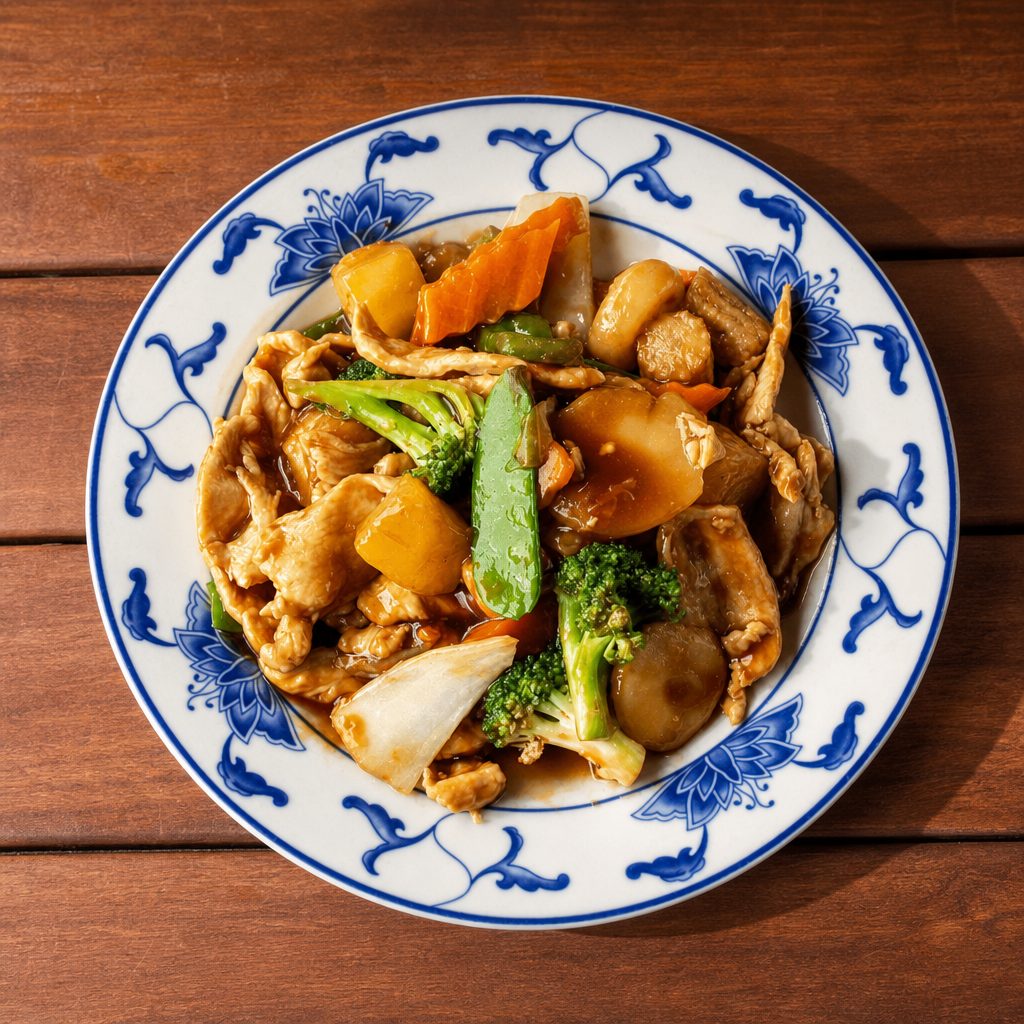 68. Chicken with pineapple sauce.