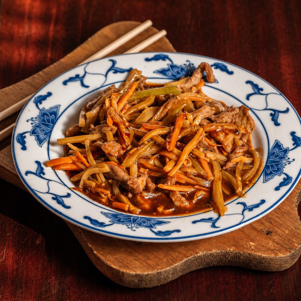 41. Shredded beef with garlic sauce.